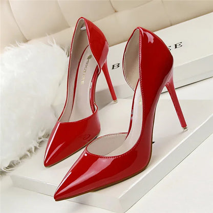 BIGTREE Shoes New Patent Leather Woman Pumps Pointed Stiletto Fashion Women Work Shoes Sexy Cut-Outs High Heel Shoe Ladies Party