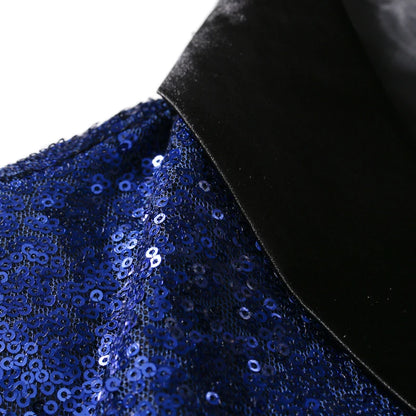 Black Sequin One Button Shawl Collar Suit Jacket Men Bling Glitter Nightclub Prom DJ Blazer Jacket Men Stage Clothes for Singers