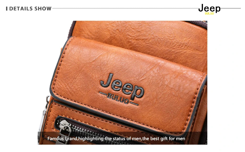 JEEP BULUO High Quality Split Leather Shoulder Crossbody Bag Men Chest Bags For Young Man Famous Brand Sling Bags