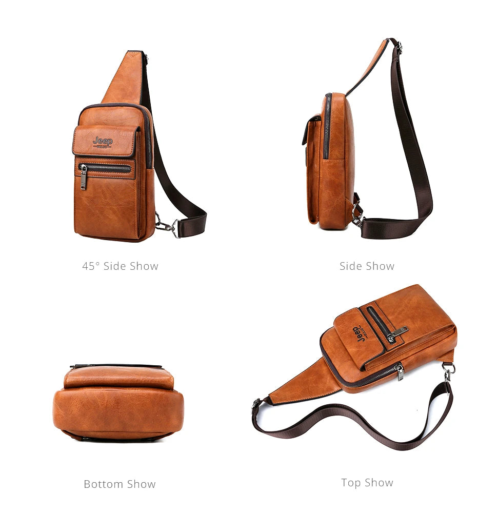 JEEP BULUO High Quality Split Leather Shoulder Crossbody Bag Men Chest Bags For Young Man Famous Brand Sling Bags