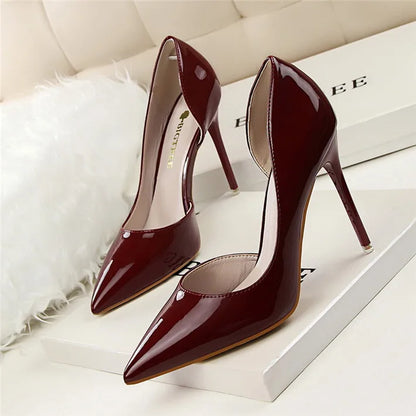 BIGTREE Shoes New Patent Leather Woman Pumps Pointed Stiletto Fashion Women Work Shoes Sexy Cut-Outs High Heel Shoe Ladies Party