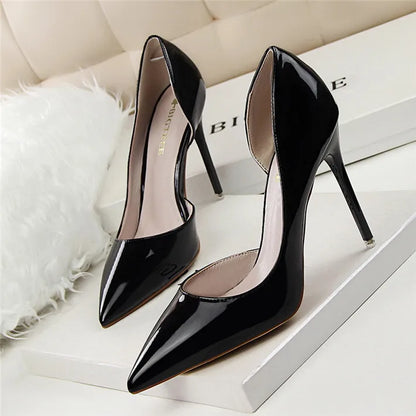 BIGTREE Shoes New Patent Leather Woman Pumps Pointed Stiletto Fashion Women Work Shoes Sexy Cut-Outs High Heel Shoe Ladies Party