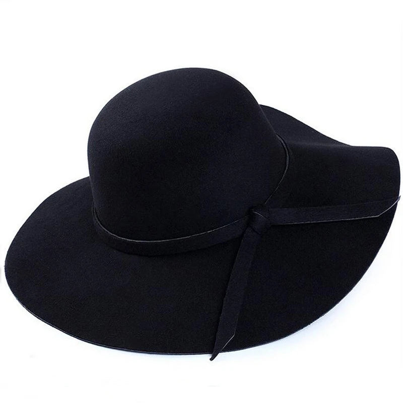 Wide Large Brim Wool Felt Cap Summer Beach Women GIrl Lady Travel Floppy Beach Sun Hat Foldable Black Red Camel