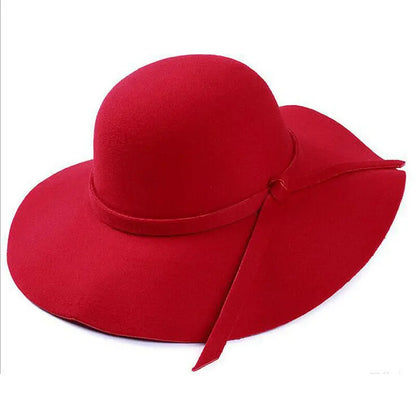 Wide Large Brim Wool Felt Cap Summer Beach Women GIrl Lady Travel Floppy Beach Sun Hat Foldable Black Red Camel