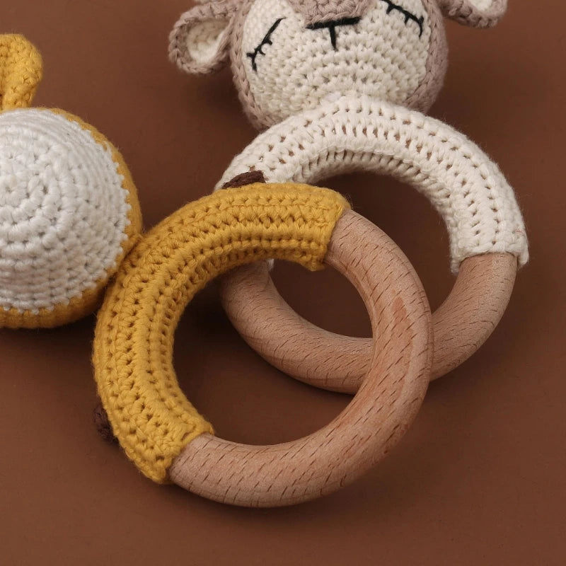 1pc Baby Teether Safe Wooden Toys Mobile Pram Crib Ring DIY Crochet Giraffe Deer Rattle Soother Product