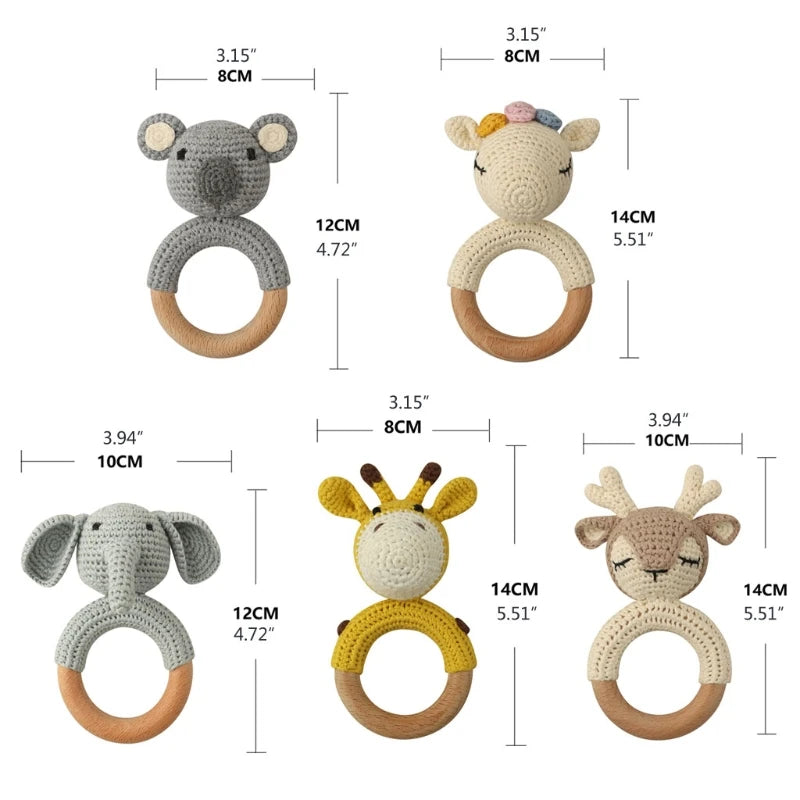 1pc Baby Teether Safe Wooden Toys Mobile Pram Crib Ring DIY Crochet Giraffe Deer Rattle Soother Product