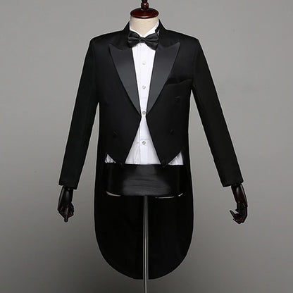 4Pcs Men's Tailcoat Gentlemen Formal Tuxedo Suit Double-breasted Blazer Swallow-Tailed Coat Male Wedding Jackets Suits Blazers