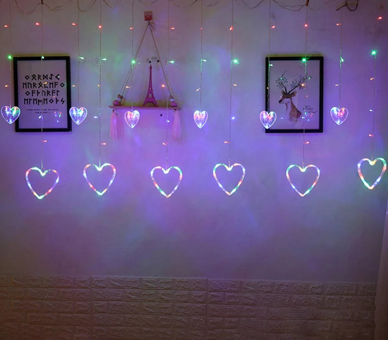 3.5M Curtain Garland Heart-shaped LED Fairy String Lights 220V/110V For Valentine Day Bedroom Christmas Wedding Party Decoration