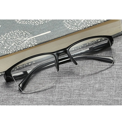 Square Half Frame Reading Glasses Men Resin Clear Magnifying Presbyopic Glasses Black  +75 125 175 225 275 325 375