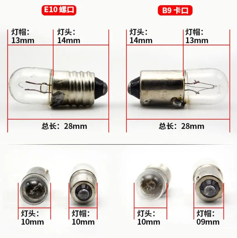 50pcs/lot Flashlight bulb B9 6.3V indicator E10 12V small lamp beads E10 24V 30V 36V 48V 3W signal light bead bayonet light