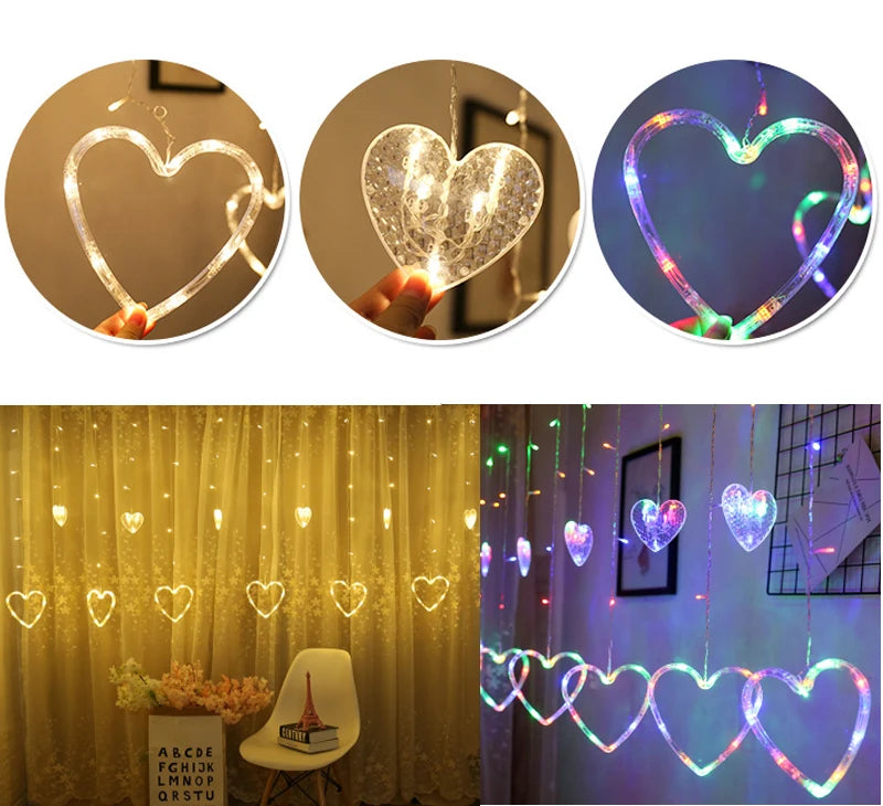 3.5M Curtain Garland Heart-shaped LED Fairy String Lights 220V/110V For Valentine Day Bedroom Christmas Wedding Party Decoration