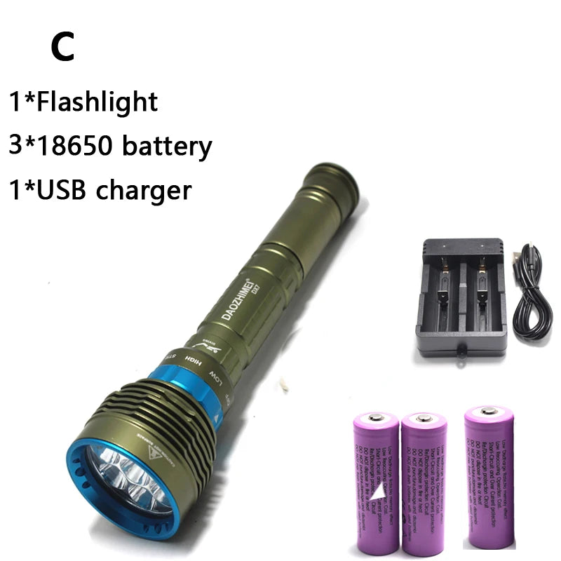 2024 new 8000LM high power Waterproof Diving Flashlight T6 L2 Underwater light 3 Modes 18650/26650 Scuba Flash Light