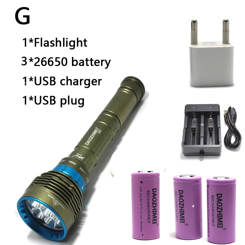 2024 new 8000LM high power Waterproof Diving Flashlight T6 L2 Underwater light 3 Modes 18650/26650 Scuba Flash Light