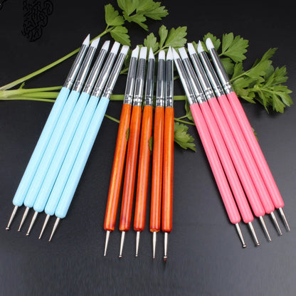 New 6 Colors 5Pcs/Set Stainless Steel Two Head Sculpting Polymer and Soft Pottery Clay Tool Silicone Modelling Art Shaper Tools