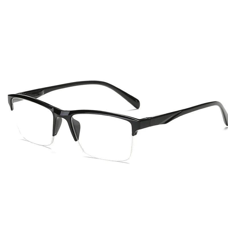 Square Half Frame Reading Glasses Men Resin Clear Magnifying Presbyopic Glasses Black  +75 125 175 225 275 325 375