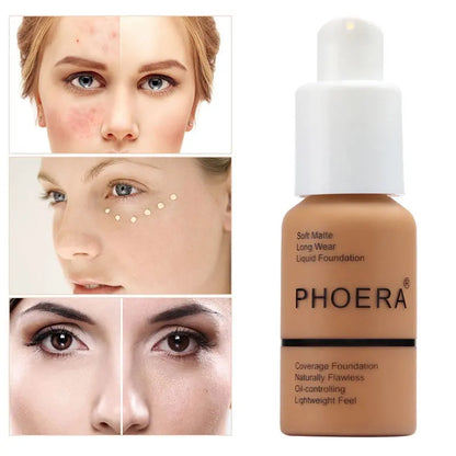 PHOERA Face Foundation Cream Oil Control Brighten Waterproof Concealer Facial Matte Base Make Up Liquid Foundation MakeupTSLM1