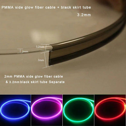 2mX  2mm Side Or Milky Glow Cable & 3.2mm skirt tube Separate 2 in 1 Plastic PMMA Fiber Optic Cable For Car Lighting