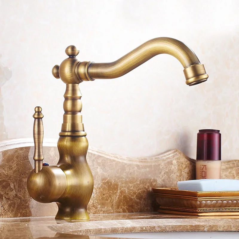 Antique Brass Ceramic Handle Basin Faucet Antique Rotatble Bathroom Faucet  Kitchen Faucet  Hot Cold Mixer Crane Kitchen Faucet