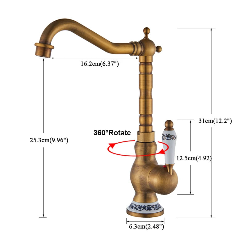 Antique Brass Ceramic Handle Basin Faucet Antique Rotatble Bathroom Faucet  Kitchen Faucet  Hot Cold Mixer Crane Kitchen Faucet