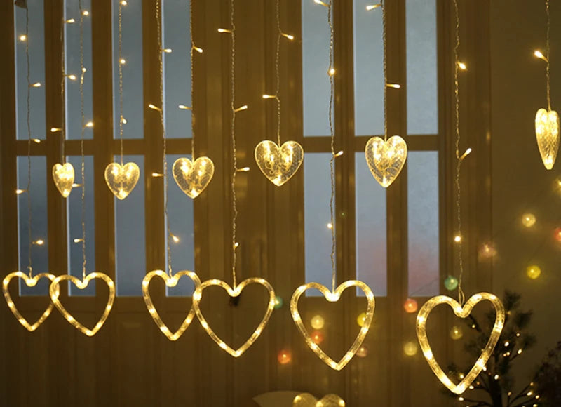 3.5M Curtain Garland Heart-shaped LED Fairy String Lights 220V/110V For Valentine Day Bedroom Christmas Wedding Party Decoration