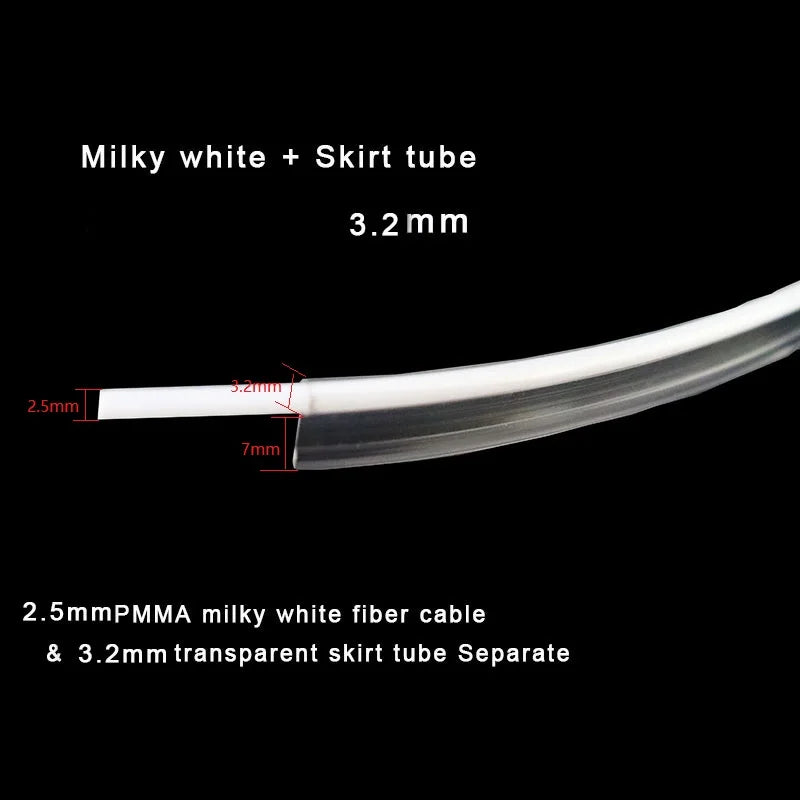 2mX  2mm Side Or Milky Glow Cable & 3.2mm skirt tube Separate 2 in 1 Plastic PMMA Fiber Optic Cable For Car Lighting