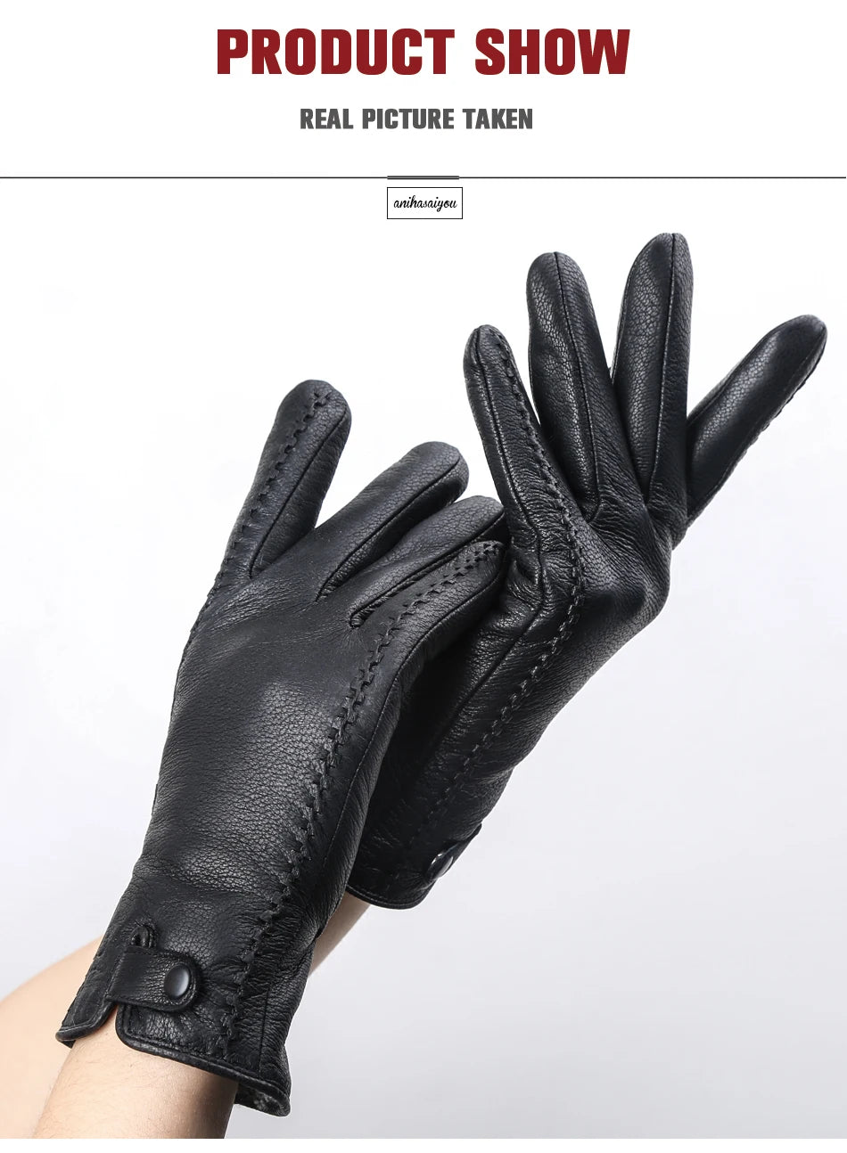 Fashion Buckskin real women's leather gloves,Comfortable warm women's winter gloves Cold protection gloves for women - 2265