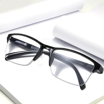 Square Half Frame Reading Glasses Men Resin Clear Magnifying Presbyopic Glasses Black  +75 125 175 225 275 325 375