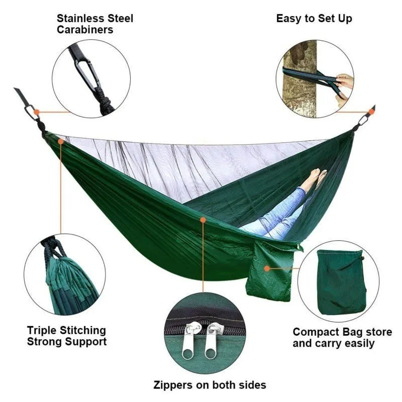 Camping Hammock with Bug Net and Rainfly Tarp,118x118in Portable Waterproof and UV Protection Hammock Tent for Indoor, Outdoor