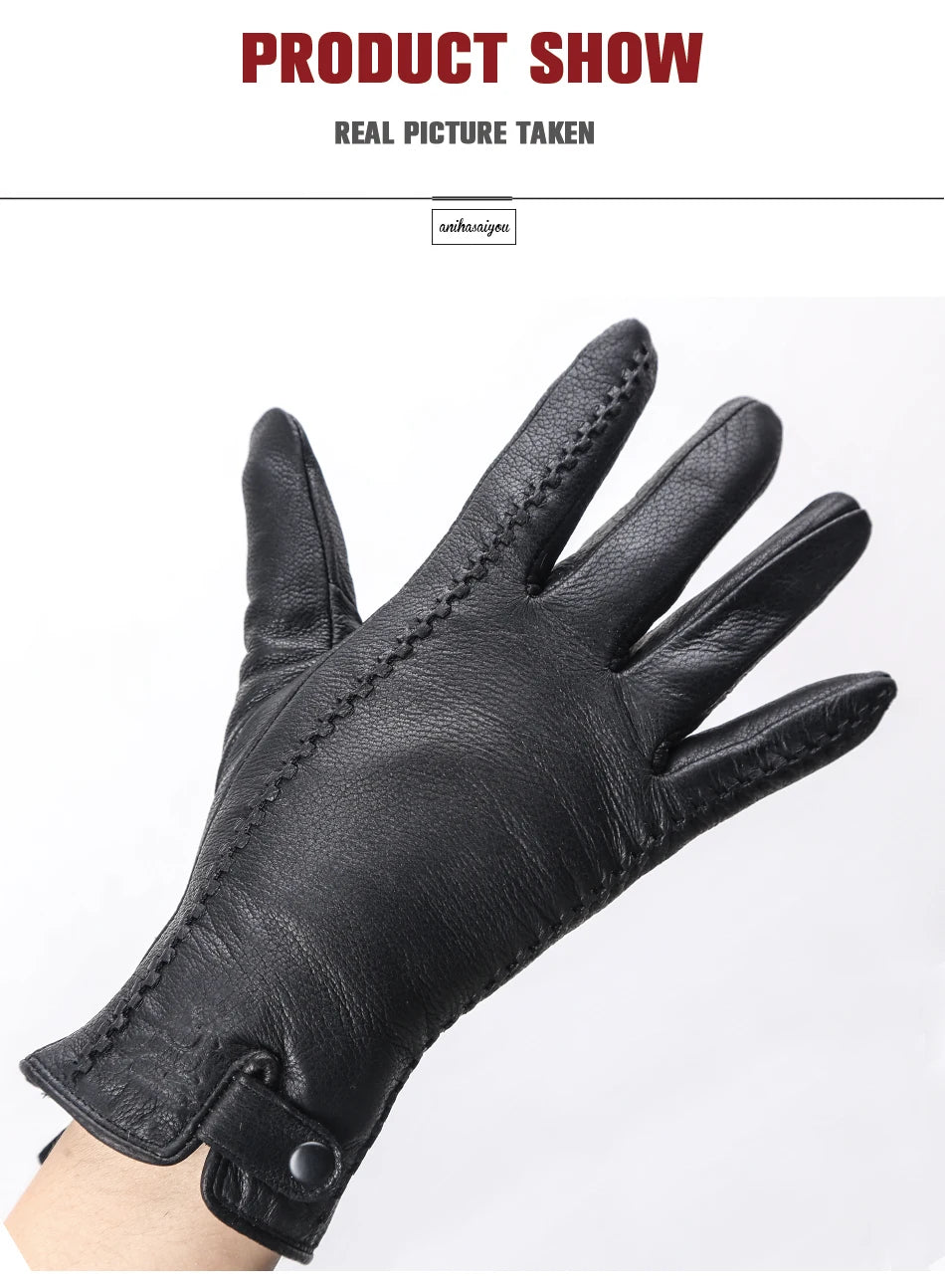 Fashion Buckskin real women's leather gloves,Comfortable warm women's winter gloves Cold protection gloves for women - 2265