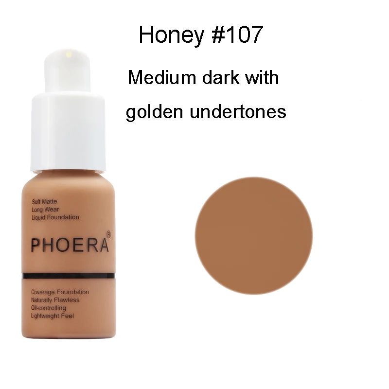 PHOERA Face Foundation Cream Oil Control Brighten Waterproof Concealer Facial Matte Base Make Up Liquid Foundation MakeupTSLM1