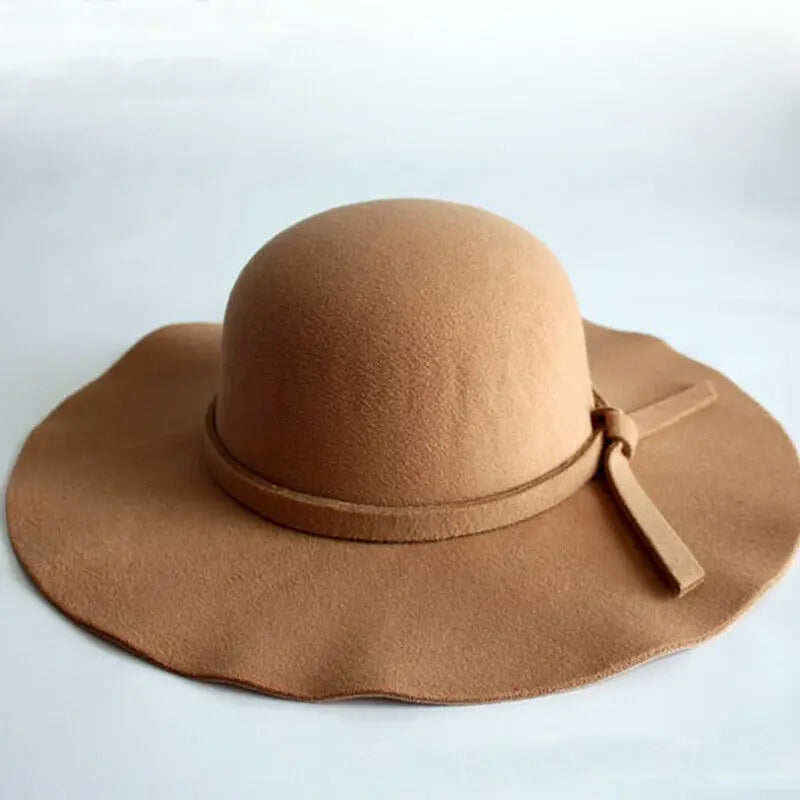 Wide Large Brim Wool Felt Cap Summer Beach Women GIrl Lady Travel Floppy Beach Sun Hat Foldable Black Red Camel