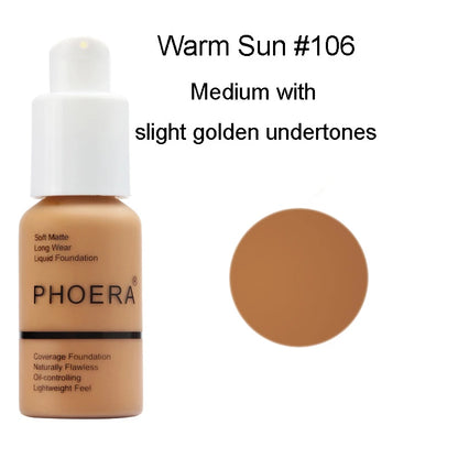 PHOERA Face Foundation Cream Oil Control Brighten Waterproof Concealer Facial Matte Base Make Up Liquid Foundation MakeupTSLM1