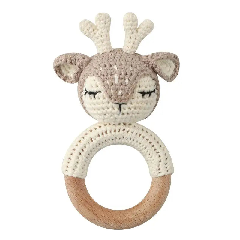 1pc Baby Teether Safe Wooden Toys Mobile Pram Crib Ring DIY Crochet Giraffe Deer Rattle Soother Product