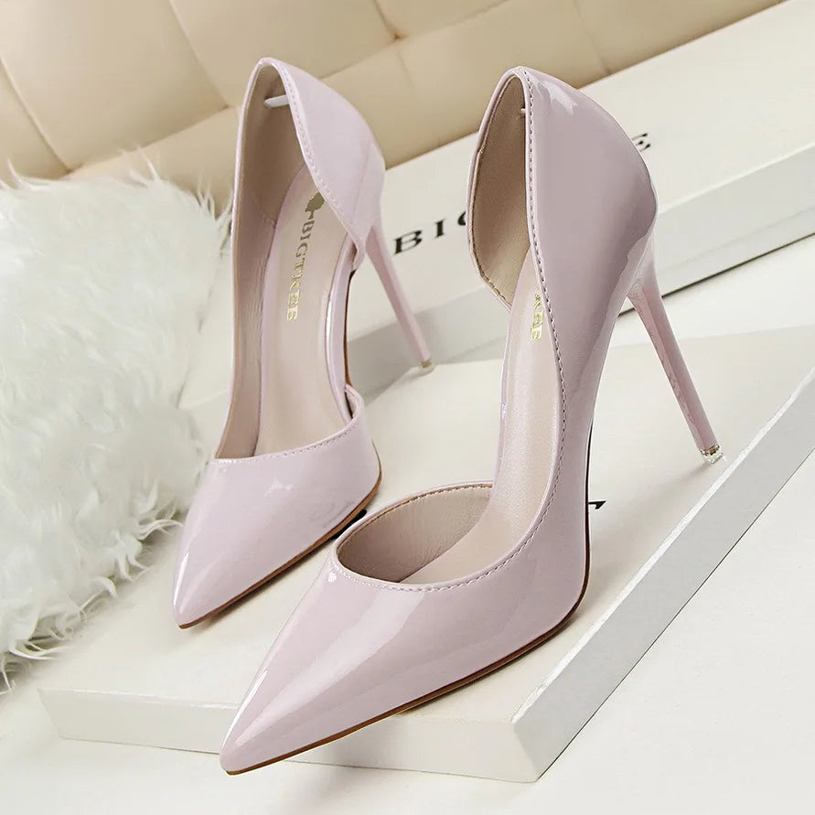 BIGTREE Shoes New Patent Leather Woman Pumps Pointed Stiletto Fashion Women Work Shoes Sexy Cut-Outs High Heel Shoe Ladies Party