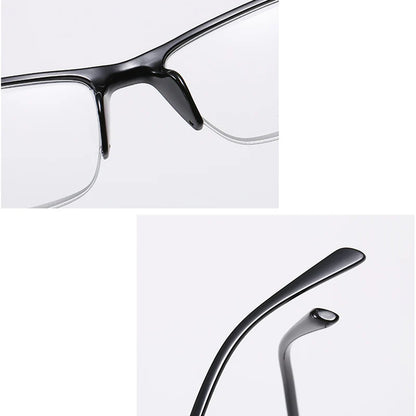 Square Half Frame Reading Glasses Men Resin Clear Magnifying Presbyopic Glasses Black  +75 125 175 225 275 325 375