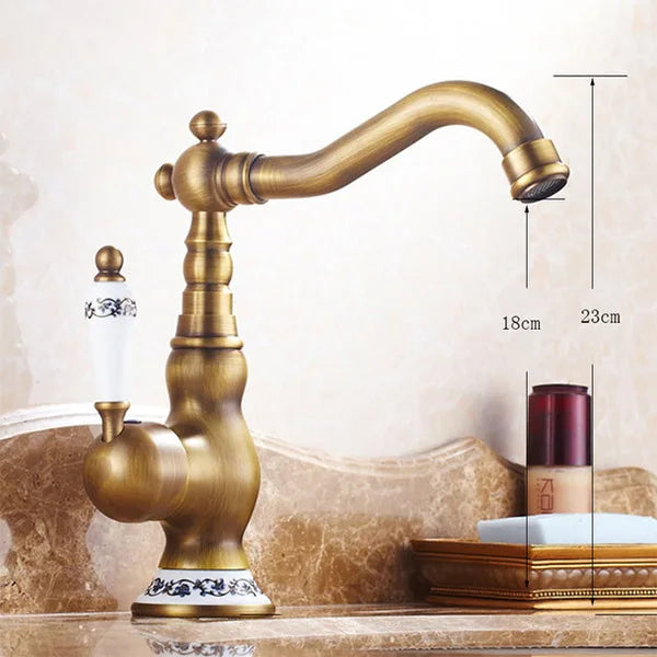 Antique Brass Ceramic Handle Basin Faucet Antique Rotatble Bathroom Faucet  Kitchen Faucet  Hot Cold Mixer Crane Kitchen Faucet