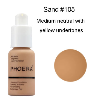 PHOERA Face Foundation Cream Oil Control Brighten Waterproof Concealer Facial Matte Base Make Up Liquid Foundation MakeupTSLM1