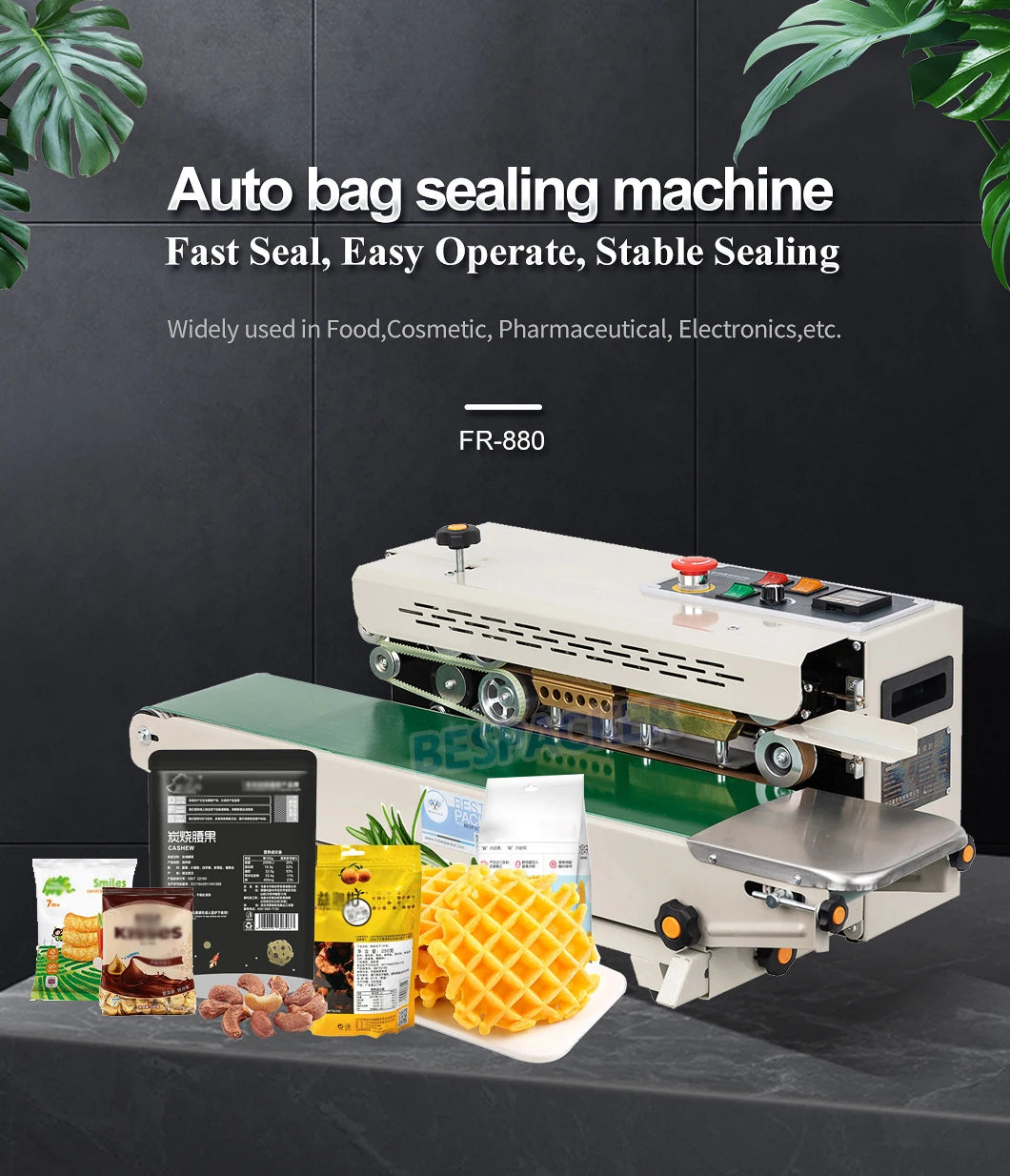 Bespacker FR-880 Automatic Horizontal Plastic Film Bags Heat Sealing Machine Continuous Band Sealer