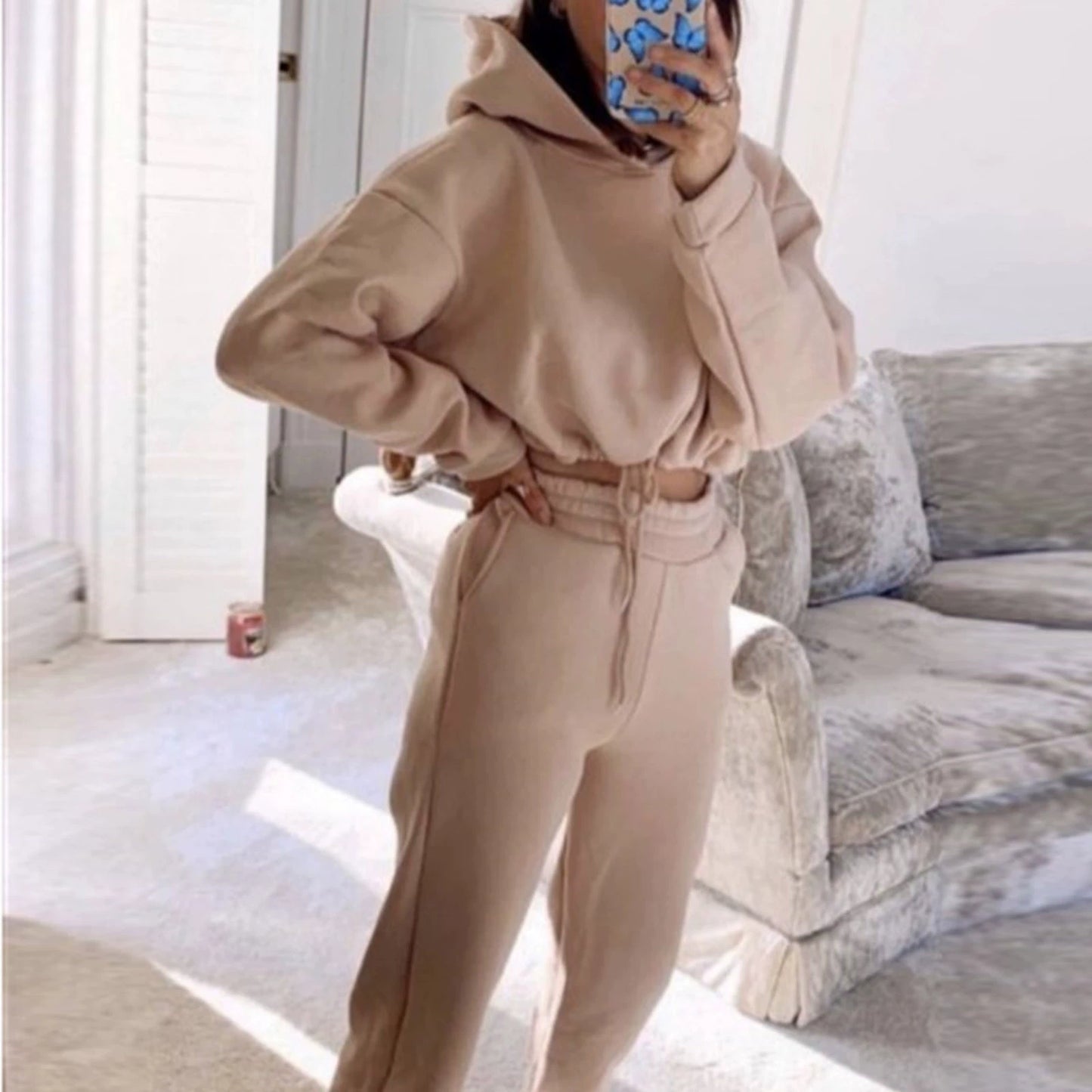 Fashion Trend Women's Wear, Long-sleeved Sports Casual Suit Waist Two-piece Set