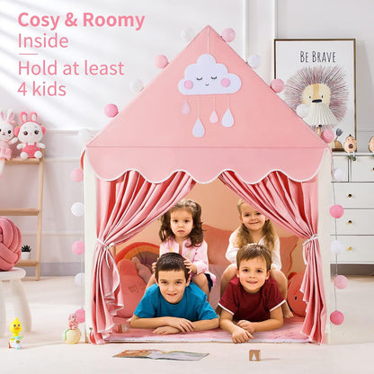 Kids Tents Baby Play House Children Toy Tent 1.35M Wigwam Folding Girl Princess Castle Child Room Decor Birthday Christmas Gifts