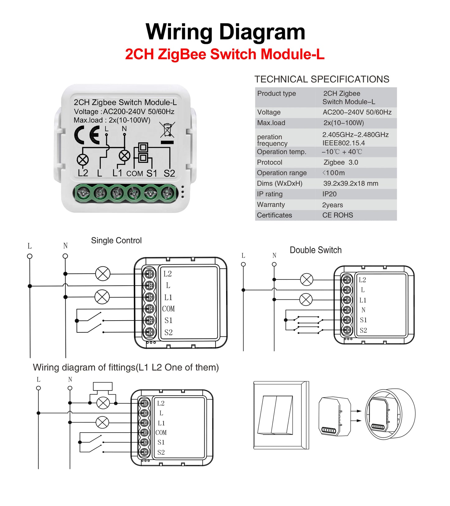 GIRIER Tuya ZigBee 3.0 Smart Switch Module No Neutral Wire Required Smart Home DIY Light Breaker Works with Alexa Google Home