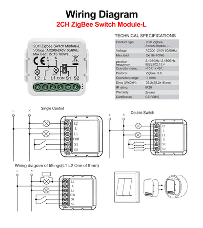 GIRIER Tuya ZigBee 3.0 Smart Switch Module No Neutral Wire Required Smart Home DIY Light Breaker Works with Alexa Google Home