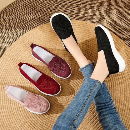 Summer Soft Embroidery Women's Flat Shoes Knitted Breathable Shoes Women's Chinese Flower Casual Shoes 2023 New shoes for women