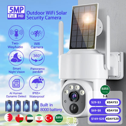 5MP Camera Wifi Outdoor Surveillance Security Camera Solar Panel Surveillance Cameras 6000mAh IP66 Wireless 2 Way Talk Detect