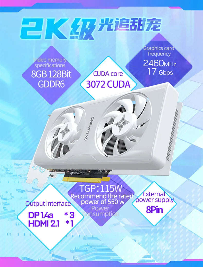 USAED Новый AX-Power By INNO3D GEFORCE RTX 4060 X2W 8GB GDDR6 RTX 4060 Graphic Card Gaming GPU placa de video видеокарта