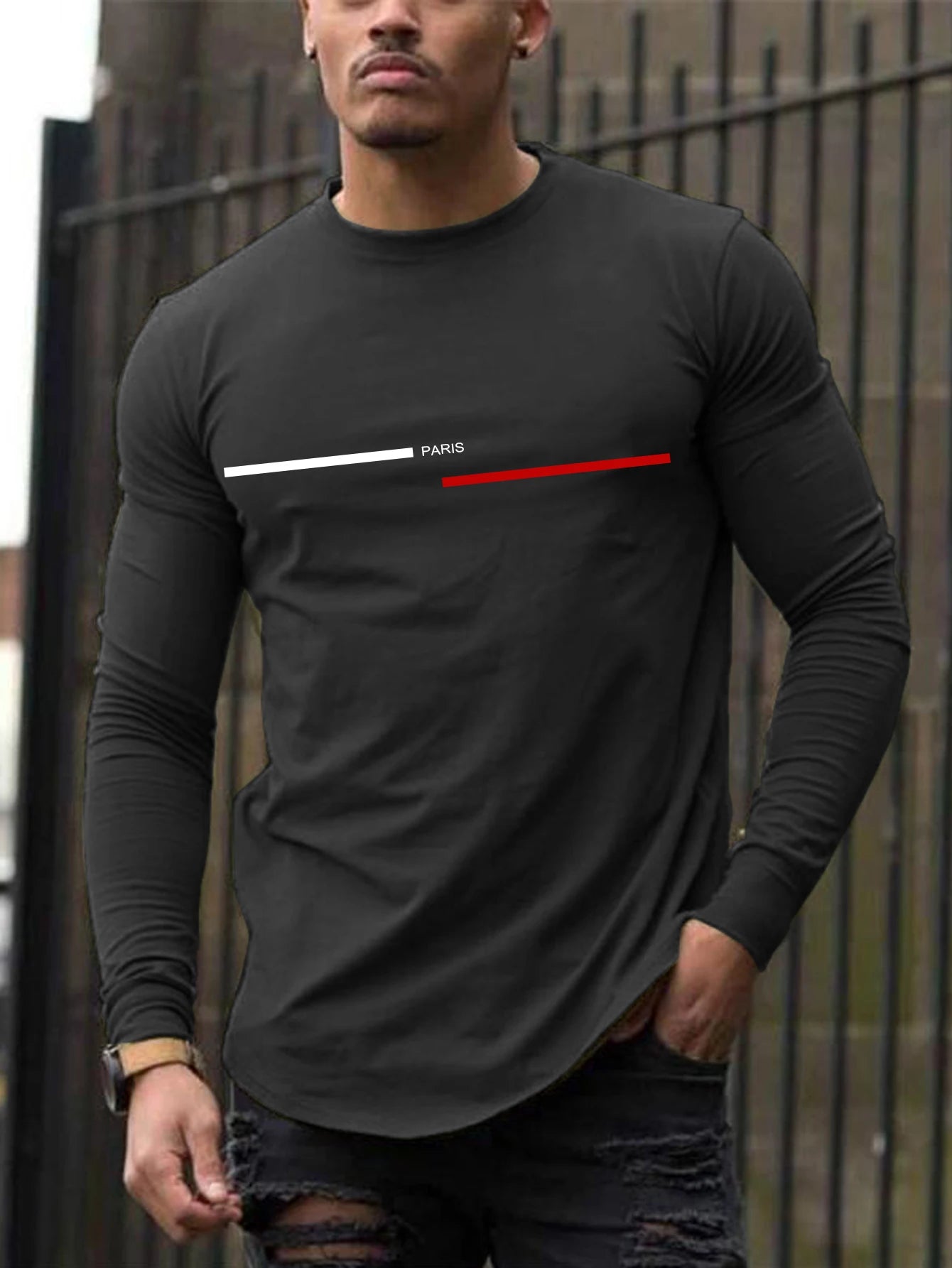 Trendy new long-sleeved t-shirt men's long-sleeved men's printed round neck T-shirt trend versatile casual tops men's T-shirt