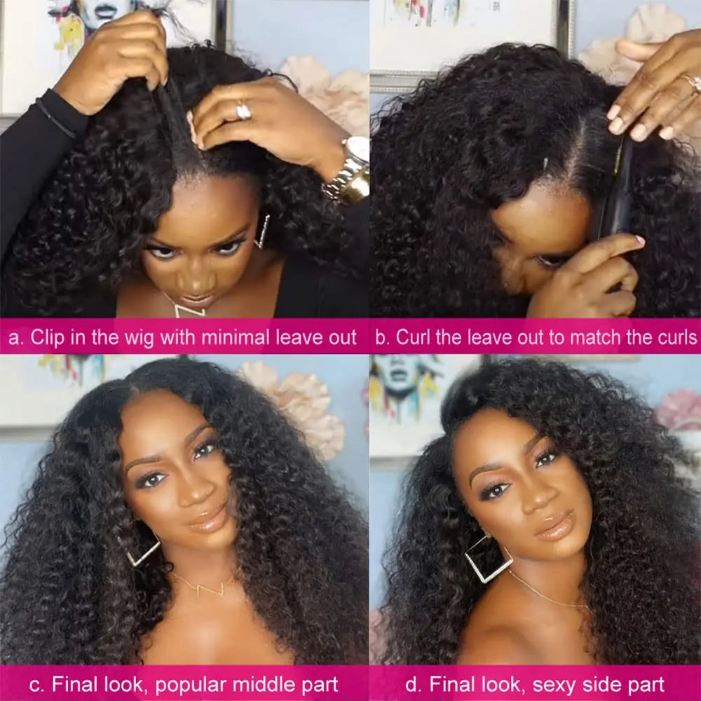 Afro Kinky Curly U Part Wigs For Women Peruvian Remy Human Hair Afro Kinky Curly V Part Wig 180% Densities 24 Inch Long Wig