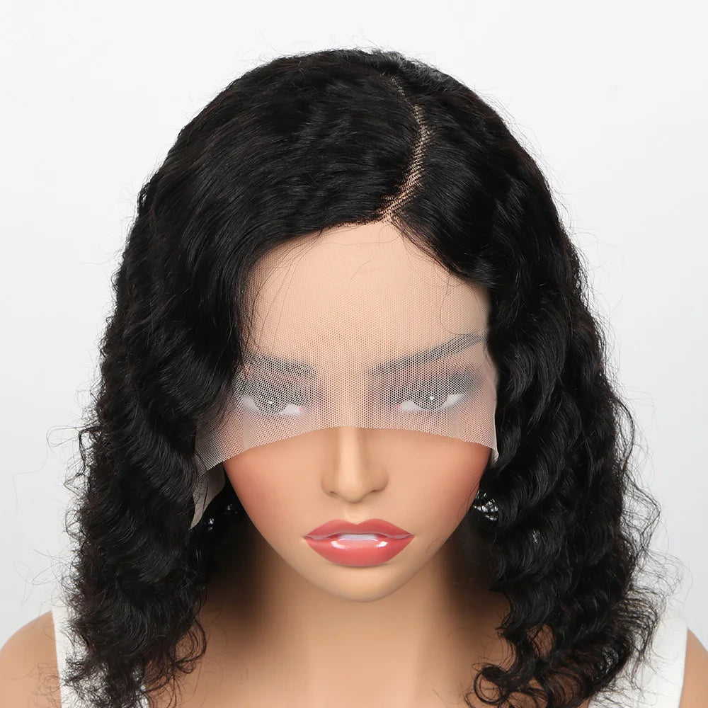 Brazilian Deep Wave Bob Wig 13x4 Lace Frontal Wig Human Hair Natural Hairline Short Curly Side Part Lace Wig Preplucked Remy Hai