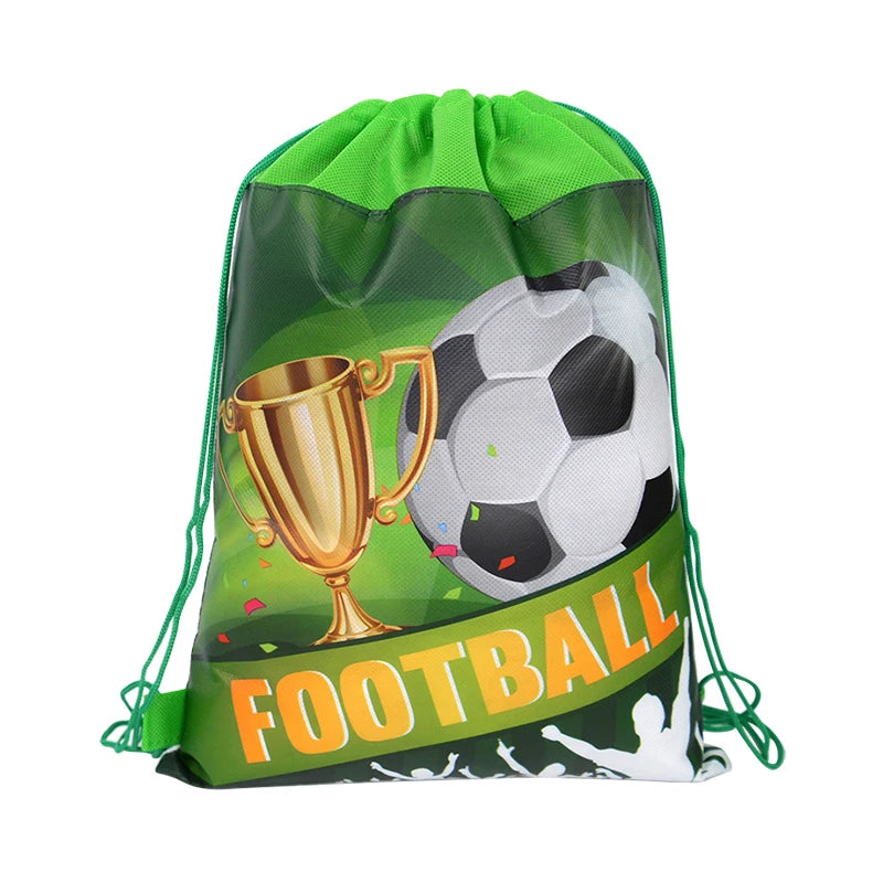 3/10pcs Football Non-woven Gifts Bag Soccer Birthday Candy Packing Snacks Storage Bags Drawstring Backpack For Kids Sports Party