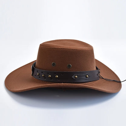 Artificial Suede Western Cowboy Hats Vintage Big-edge Gentleman Cowgirl Jazz Hat Holidays Party Cosplay Hat